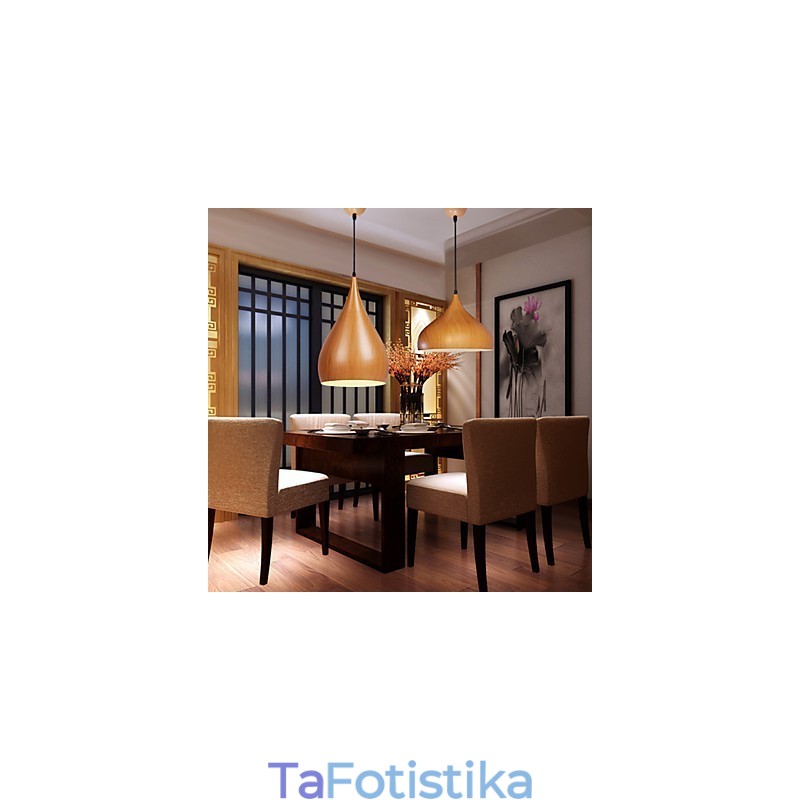 Κρεμαστά φωτιστικά καφέ Retro Pendant Light Wood Grain Metal