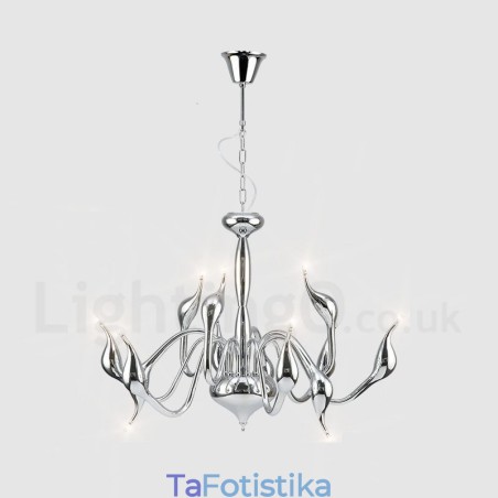 Φωτιστικό κρεμαστό 12 ελαφρύ μοντέρνο Swan Chrome μεταλλικό πολυέλαιο Φωτιστικό κρεμαστό 12 ελαφρύ μοντέρνο Swan Chrome μεταλλικό πολυέλαιο