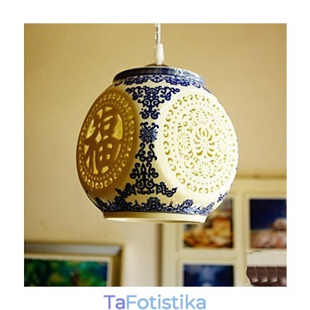 Ρετρό Κεραμικό φωτιστικό Stairs Blue Single Head Chandelier Creative Ρετρό Κεραμικό φωτιστικό Stairs Blue Single Head Chandelier Creative