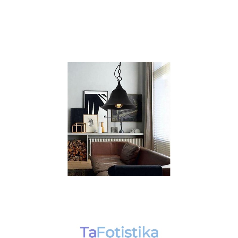 Medium Vintage Ματ Μαύρο Φωτιστικό Κρεμαστό Μεταλλικό Κουδούνι