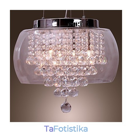 Artistic 6 Light κρυστάλλινο κρεμαστό φωτιστικό με γυάλινη απόχρωση Artistic 6 Light κρυστάλλινο κρεμαστό φωτιστικό με γυάλινη απόχρωση