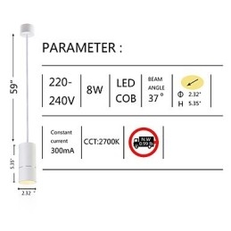GE 05032 8W 136mm 1 ελαφρύ μίνι κρεμαστό φως λευκό σε σκόνη με αλουμίνιο