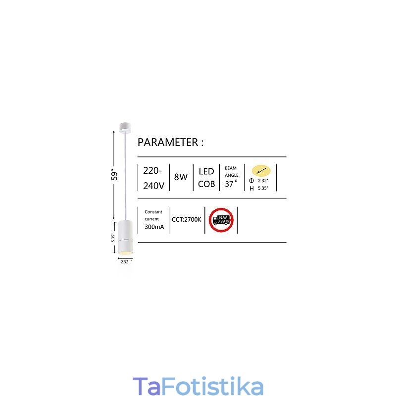 GE 05032 8W 136mm 1 ελαφρύ μίνι κρεμαστό φως λευκό σε σκόνη με αλουμίνιο