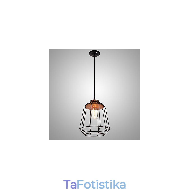 Σιδερένιο Κρεμαστό Φωτιστικό Ζωγραφικής με Ξύλινο Κεντρικό Φωτιστικό Σιδερένιο Κλουβί