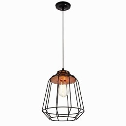 Σιδερένιο Κρεμαστό Φωτιστικό Ζωγραφικής με Ξύλινο Κεντρικό Φωτιστικό Σιδερένιο Κλουβί