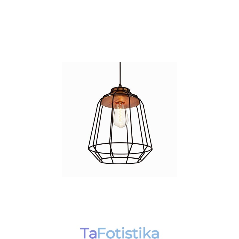 Σιδερένιο Κρεμαστό Φωτιστικό Ζωγραφικής με Ξύλινο Κεντρικό Φωτιστικό Σιδερένιο Κλουβί