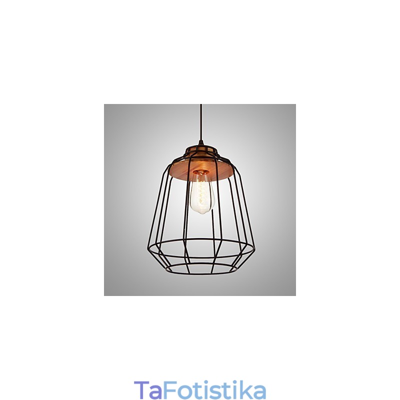 Σιδερένιο Κρεμαστό Φωτιστικό Ζωγραφικής με Ξύλινο Κεντρικό Φωτιστικό Σιδερένιο Κλουβί