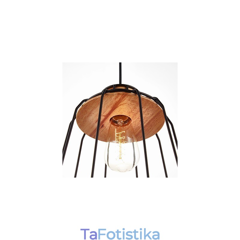 Σιδερένιο Κρεμαστό Φωτιστικό Ζωγραφικής με Ξύλινο Κεντρικό Φωτιστικό Σιδερένιο Κλουβί