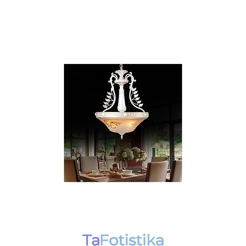 Λευκό μενταγιόν με τρία φώτα μοτίβο γυάλινη απόχρωση επιχρυσωμένο χεράκι European Retro Classic