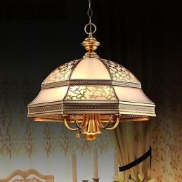Μπρούτζινο κρεμαστό φωτιστικό Six Light Vintage Total Copper Glass
