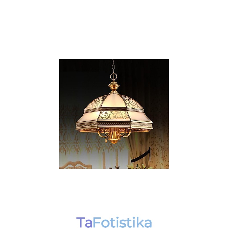 Μπρούτζινο κρεμαστό φωτιστικό Six Light Vintage Total Copper Glass