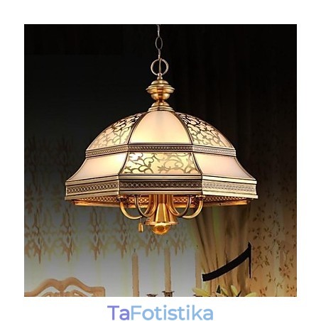 Μπρούτζινο κρεμαστό φωτιστικό Six Light Vintage Total Copper Glass Μπρούτζινο κρεμαστό φωτιστικό Six Light Vintage Total Copper Glass