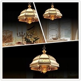 Μπρούτζινο κρεμαστό φωτιστικό Six Light Vintage Total Copper Glass