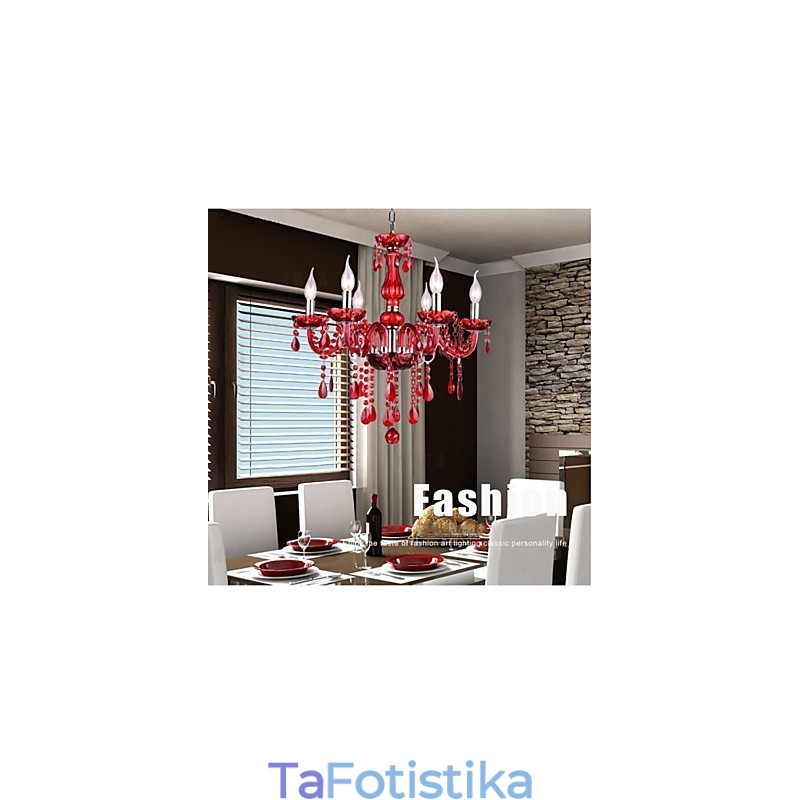 Chandelier Red Crystal Luxury Modern 6 Lights