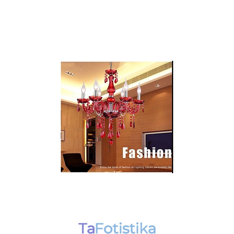 Chandelier Red Crystal Luxury Modern 6 Lights