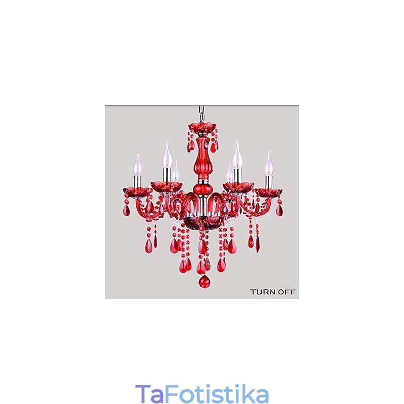 Chandelier Red Crystal Luxury Modern 6 Lights