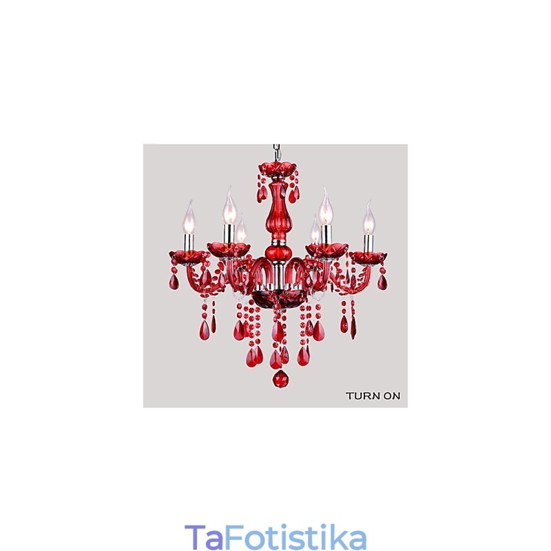 Chandelier Red Crystal Luxury Modern 6 Lights