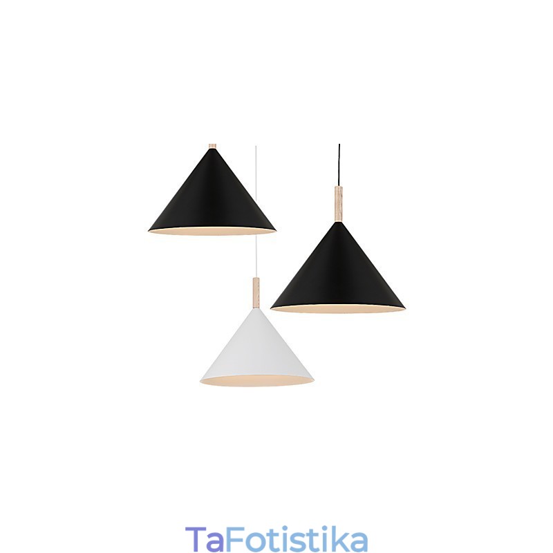Κρεμαστό φωτιστικό Mini Artistic Cone 1 Light Mordern Simplicity Φινίρισμα Μαύρο Λευκό Αλουμίνιο & Ξύλινο Droplight