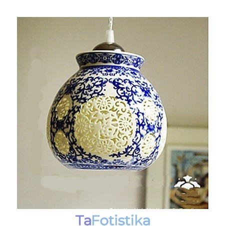 Ρετρό Κεραμικό φωτιστικό Stairs Blue Single Head Chandelier Creative Ρετρό Κεραμικό φωτιστικό Stairs Blue Single Head Chandelier Creative