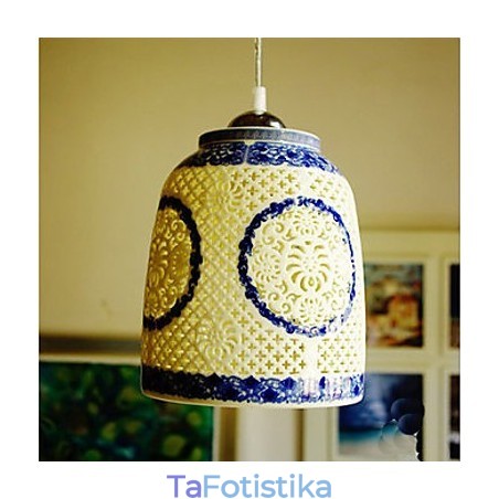 Ρετρό Κεραμικό φωτιστικό Stairs Blue Single Head Chandelier Creative Ρετρό Κεραμικό φωτιστικό Stairs Blue Single Head Chandelier Creative