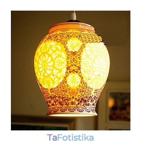 Ρετρό Κεραμικό φωτιστικό Stairs Blue Single Head Chandelier Creative Ρετρό Κεραμικό φωτιστικό Stairs Blue Single Head Chandelier Creative