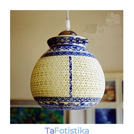 Ρετρό Κεραμικό φωτιστικό Stairs Blue Single Head Chandelier Creative Ρετρό Κεραμικό φωτιστικό Stairs Blue Single Head Chandelier Creative