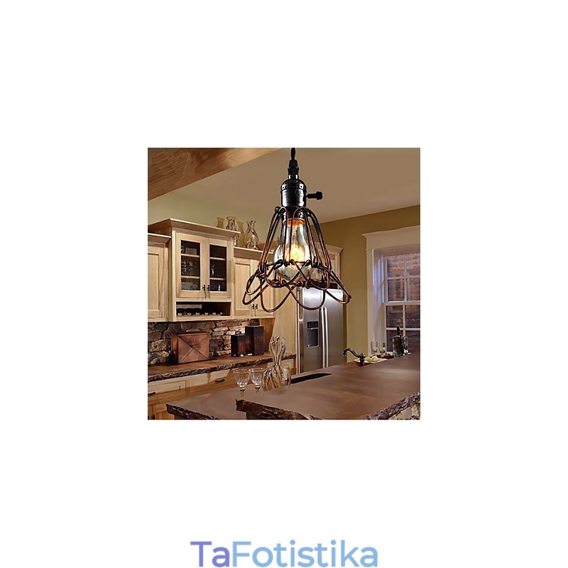American Country Industrial Wind Lamp Retro Μικρός Πολυέλαιος Σιδερένιο Κλουβί