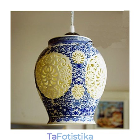 Ρετρό Κεραμικό φωτιστικό Stairs Blue Single Head Chandelier Creative Ρετρό Κεραμικό φωτιστικό Stairs Blue Single Head Chandelier Creative