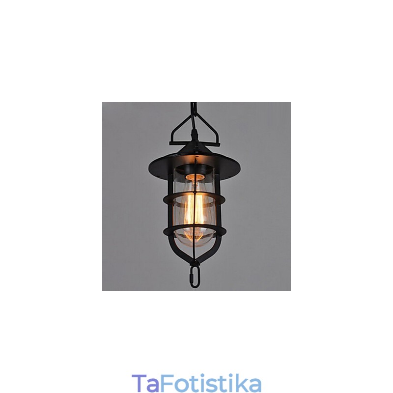 Κρεμαστό φως μεσαίου vintage μαύρου κλουβιού σε σχήμα γυαλιού και μεταλλικού καλύμματος