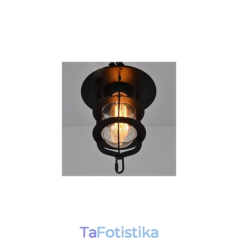 Κρεμαστό φως μεσαίου vintage μαύρου κλουβιού σε σχήμα γυαλιού και μεταλλικού καλύμματος