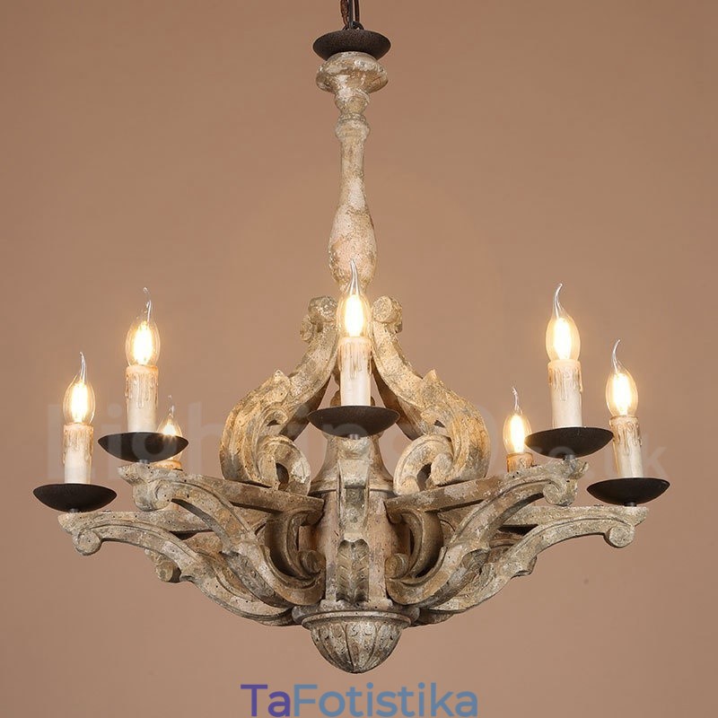 Φωτιστικό 8 Light Vintage Ξύλινο Ξύλινο Φωτιστικό