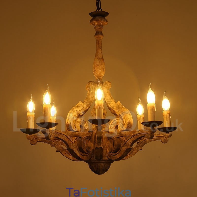 Φωτιστικό 8 Light Vintage Ξύλινο Ξύλινο Φωτιστικό