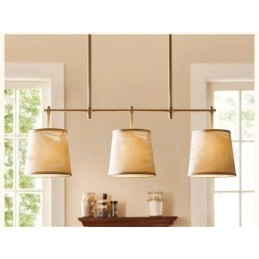 Country Retro 3 Light Χάλκινο Φωτιστικό Πολυέλαιος με Υφασμάτινο Φωτιστικό Σκιάς