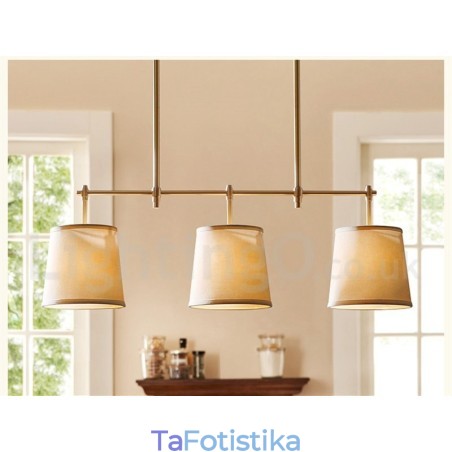 Country Retro 3 Light Χάλκινο Φωτιστικό Πολυέλαιος με Υφασμάτινο Φωτιστικό Σκιάς Country Retro 3 Light Χάλκινο Φωτιστικό Πολυέλαιος με Υφασμάτινο Φωτιστικό Σκιάς