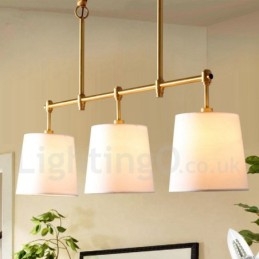 Country Retro 3 Light Χάλκινο Φωτιστικό Πολυέλαιος με Υφασμάτινο Φωτιστικό Σκιάς