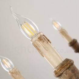 Country Vintage Ξύλινο 6 Φωτιστικό Πολυέλαιος