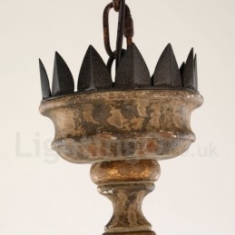 Country Vintage Ξύλινο 6 Φωτιστικό Πολυέλαιος