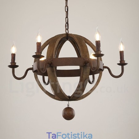 Country Vintage Ξύλινο 6 Φωτιστικό Φωτιστικό Πολυέλαιος Country Vintage Ξύλινο 6 Φωτιστικό Φωτιστικό Πολυέλαιος