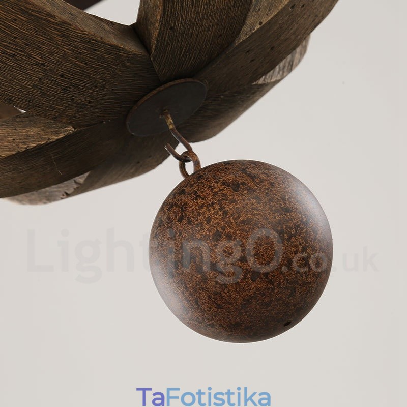 Country Vintage Ξύλινο 6 Φωτιστικό Φωτιστικό Πολυέλαιος