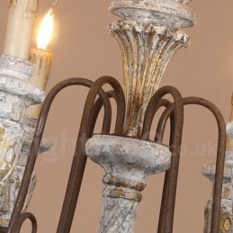 Country Vintage Ξύλινος 6 Φωτεινός Πολυέλαιος Μονής Επίπεδης για Φως