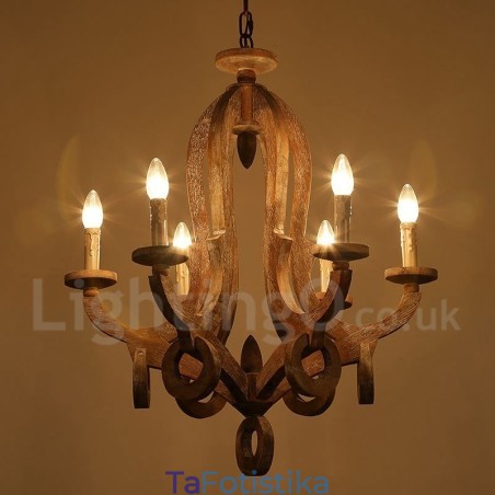 Country Wooden Vintage 6 Light Πολυέλαιος Μονής Επίπεδης Ξύλο Φωτιστικό Country Wooden Vintage 6 Light Πολυέλαιος Μονής Επίπεδης Ξύλο Φωτιστικό