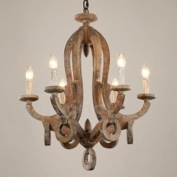 Country Wooden Vintage 6 Light Πολυέλαιος Μονής Επίπεδης Ξύλο Φωτιστικό