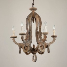 Country Wooden Vintage 6 Light Πολυέλαιος Μονής Επίπεδης Ξύλο Φωτιστικό
