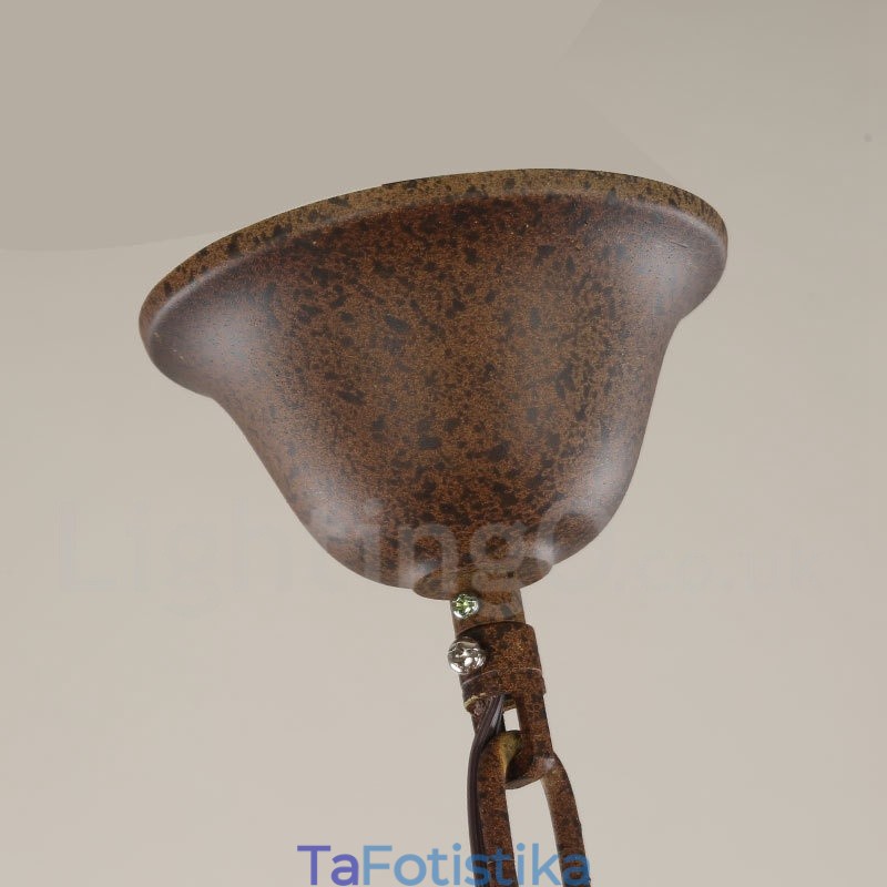 Country Wooden Vintage 6 Light Πολυέλαιος Μονής Επίπεδης Ξύλο Φωτιστικό