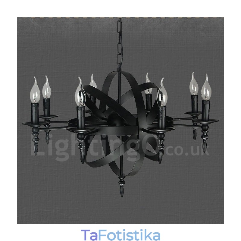 Μαύρο Retro Vintage Metal 8 Φωτιστικό Μονόκλινο Φωτιστικό Πολυέλαιου