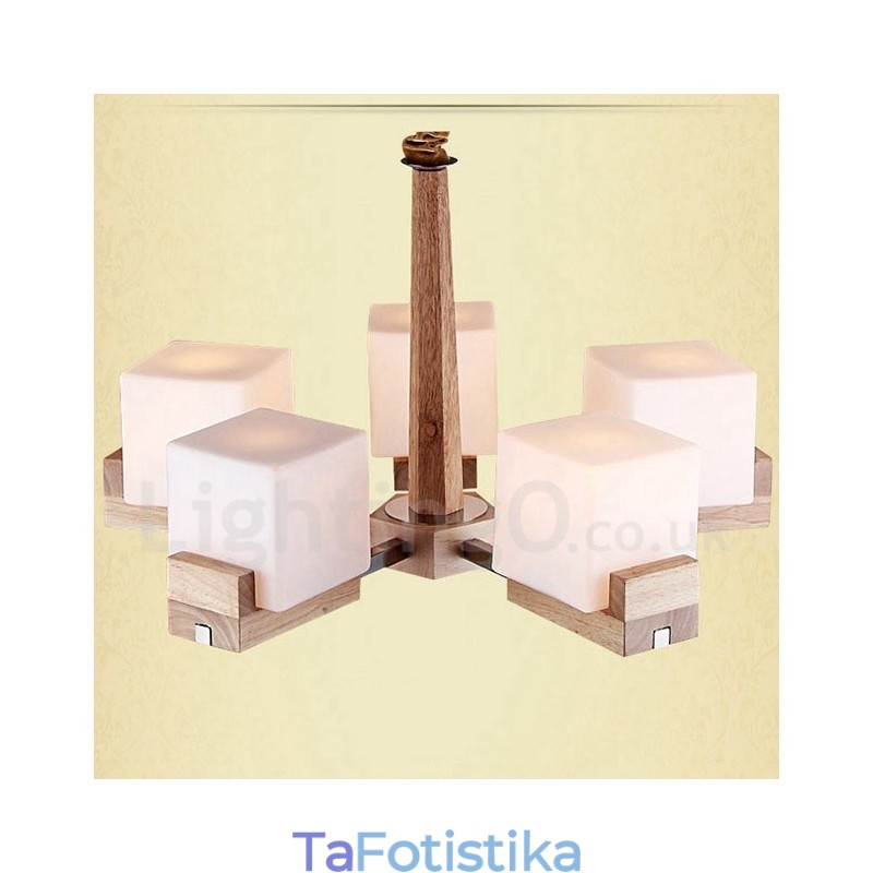 Ξύλινο Μοντέρνο Σύγχρονο Φωτιστικό Πολυέλαιου 5 Φωτιστικών Μονών Επιπέδων