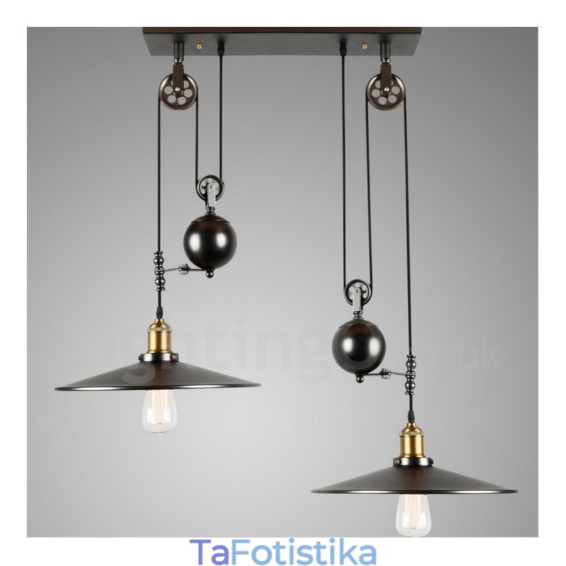 2 Light Country Vintage Μεταλλικό Κρεμαστό Φωτιστικό