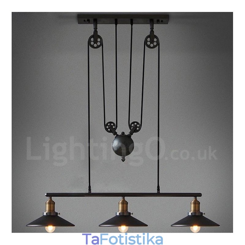 3 Light Country Vintage Μεταλλικό Κρεμαστό Φωτιστικό