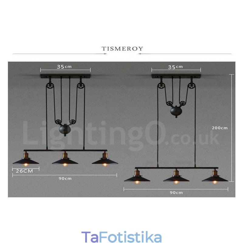 3 Light Country Vintage Μεταλλικό Κρεμαστό Φωτιστικό