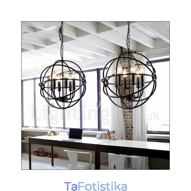 6 Light Metal Globe Vintage κρεμαστό φως